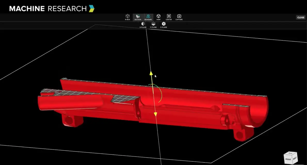 Section view with complex internal geometry